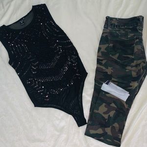 Black blues with sequence and camel pants